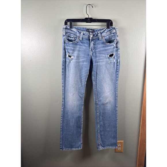 Silver Jeans SUKI Slim Boot Built Free Distressed Flap Pocket 32x33 (fits 32x32) - Picture 2 of 15